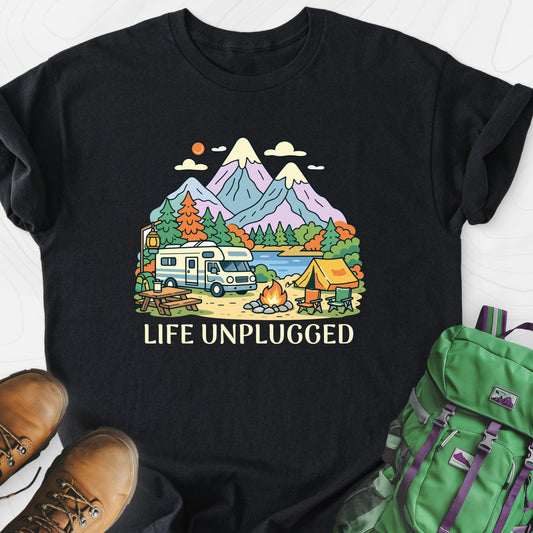 Life Unplugged Black front print lightweight T-shirt