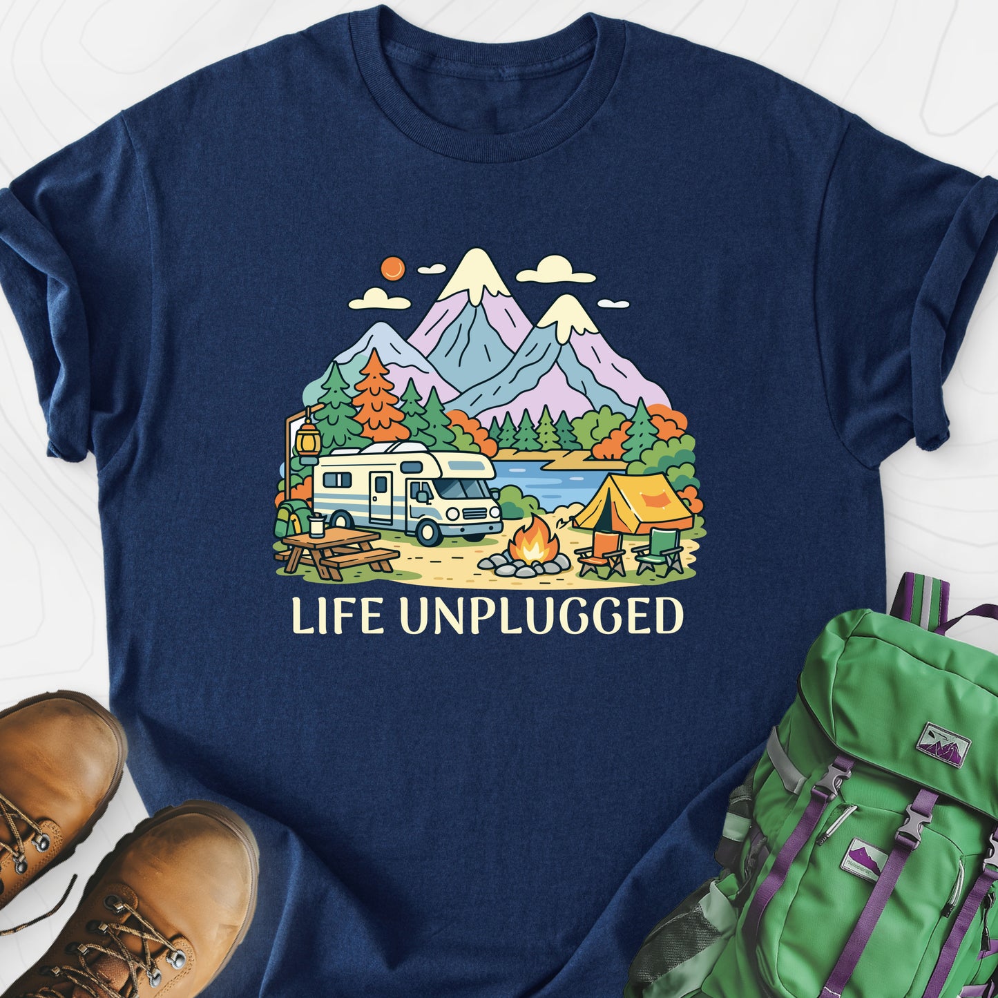 Life Unplugged Navy front print lightweight T-shirt