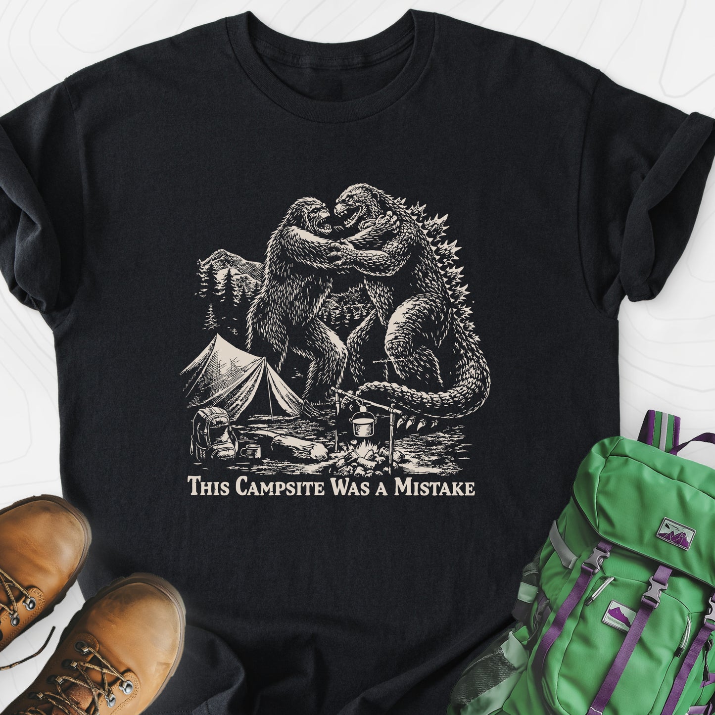 This Campsite Was a Mistake Black front print lightweight T-shirt