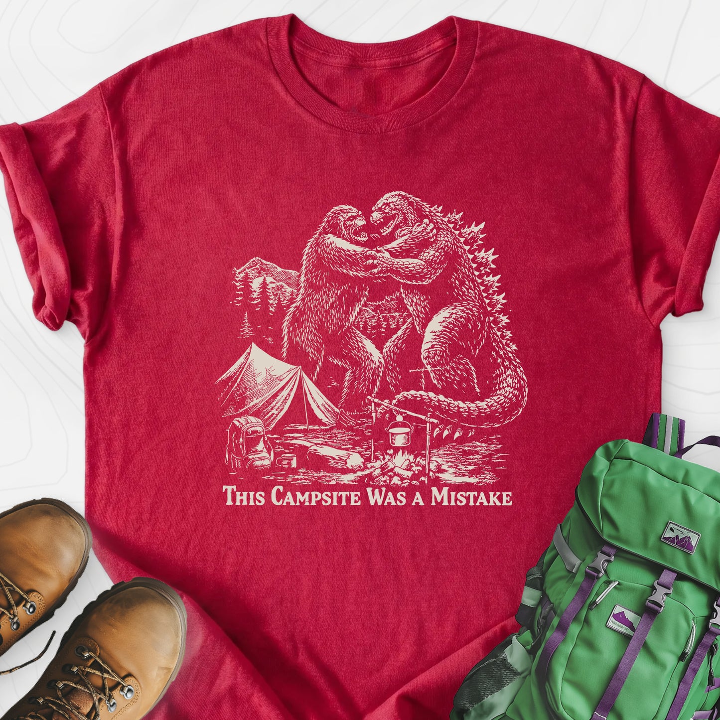 This Campsite Was a Mistake Heather Red front print lightweight T-shirt