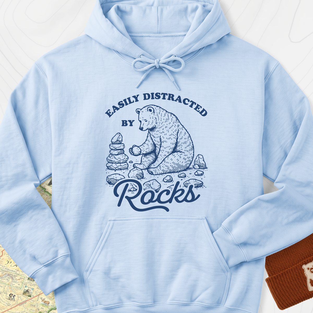 Easily Distracted by Rocks Hoodie - Light Blue