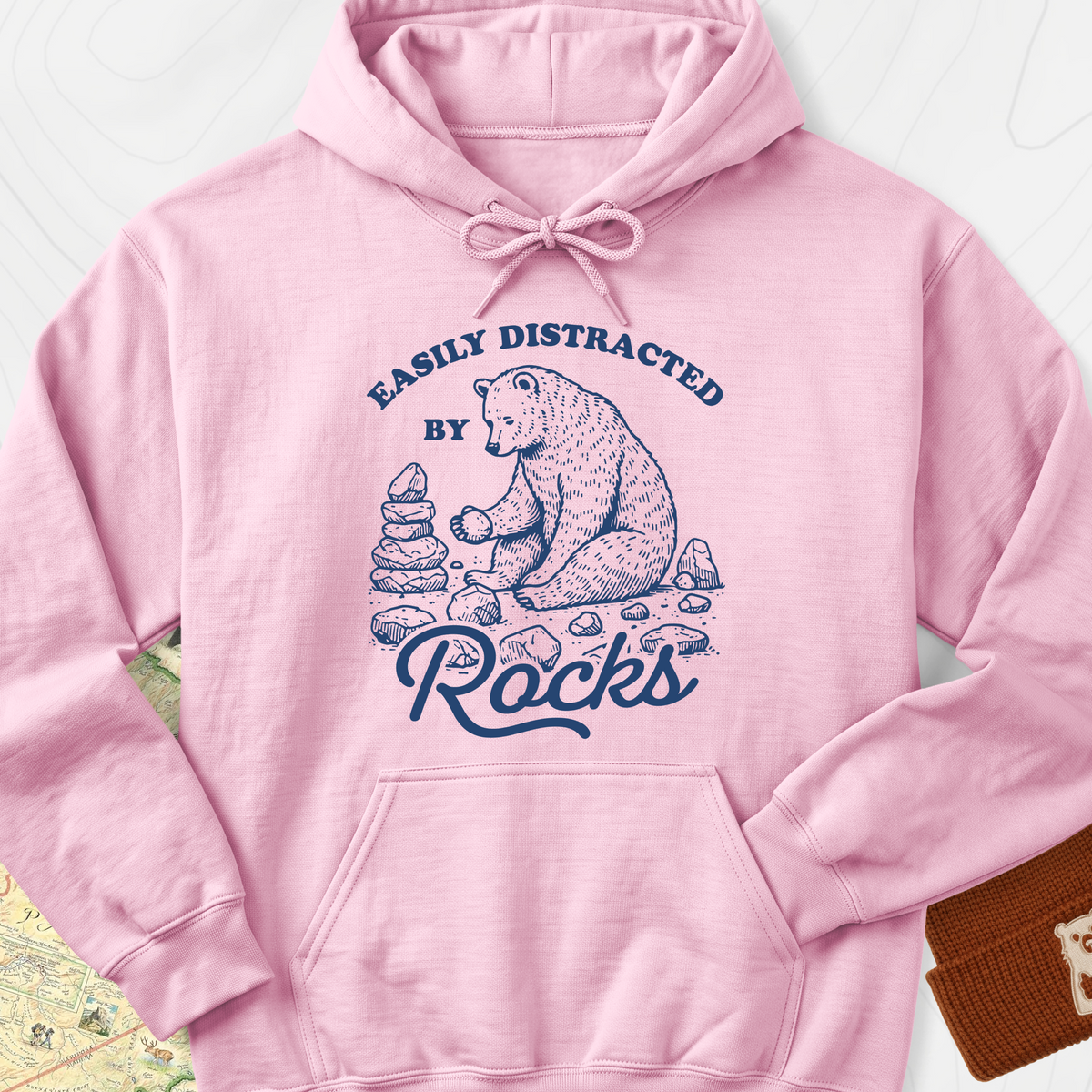 Easily Distracted by Rocks Hoodie - Light Pink