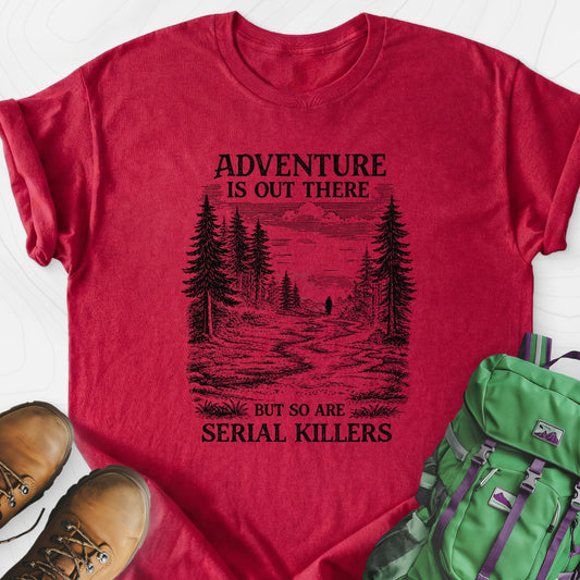 Adventure Is Out There Heather Red front print lightweight T-shirt