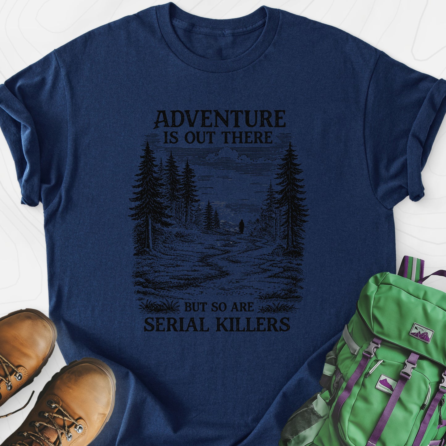 Adventure Is Out There Navy front print lightweight T-shirt