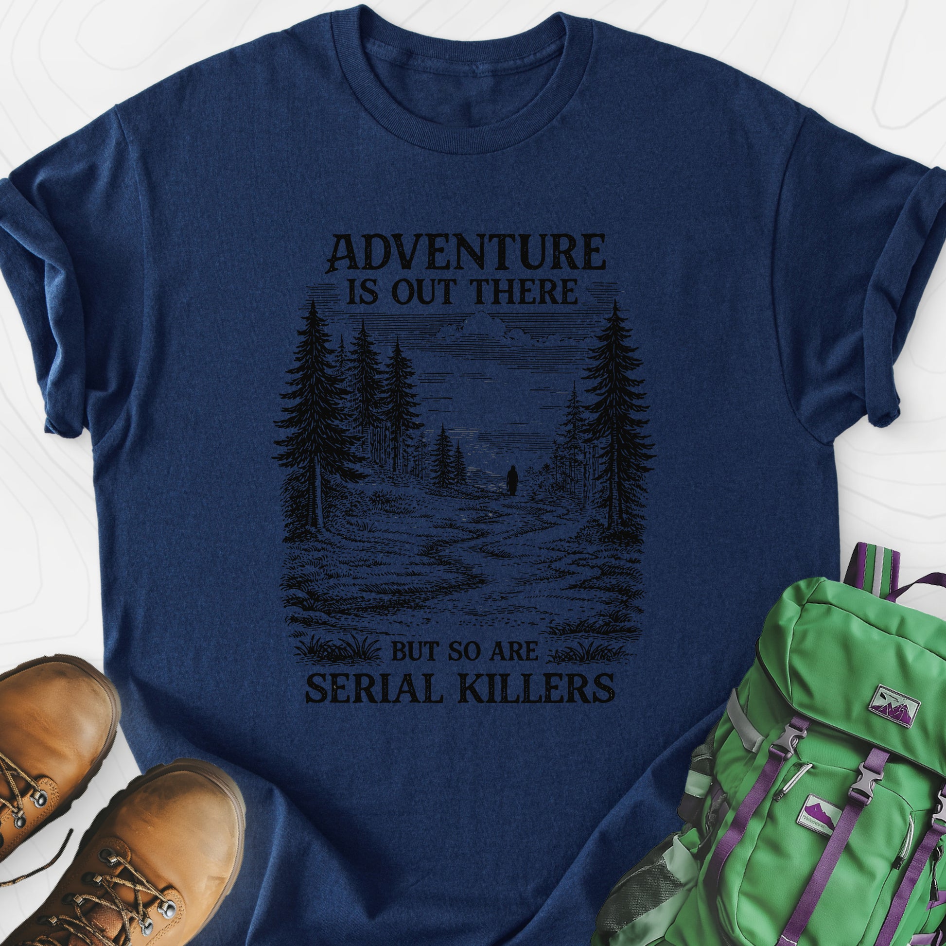 Adventure Is Out There Navy front print lightweight T-shirt