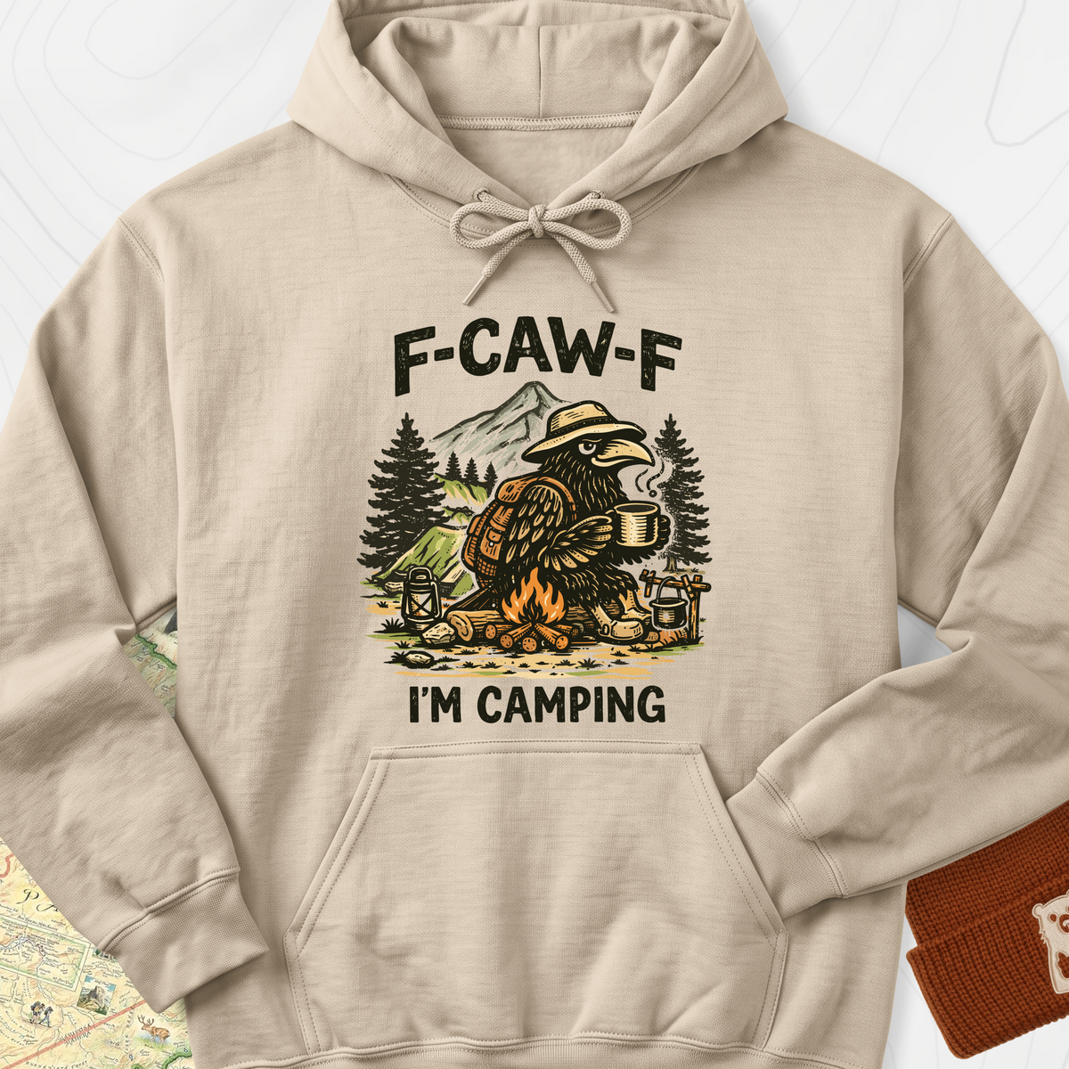 F-Caw-F I’m Camping Hoodie - Sand