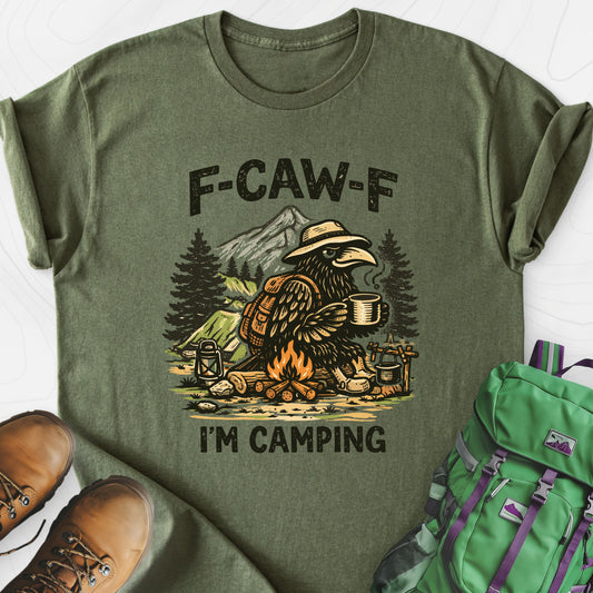 F-Caw-F I’m Camping Military Green front print lightweight T-shirt