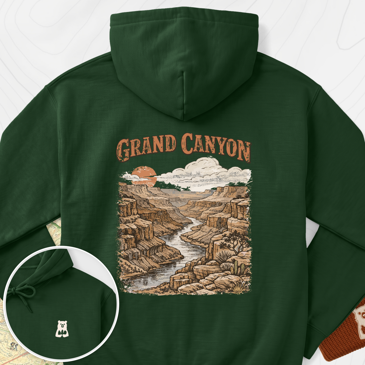 Grand Canyon Back Print Hoodie - Forest Green