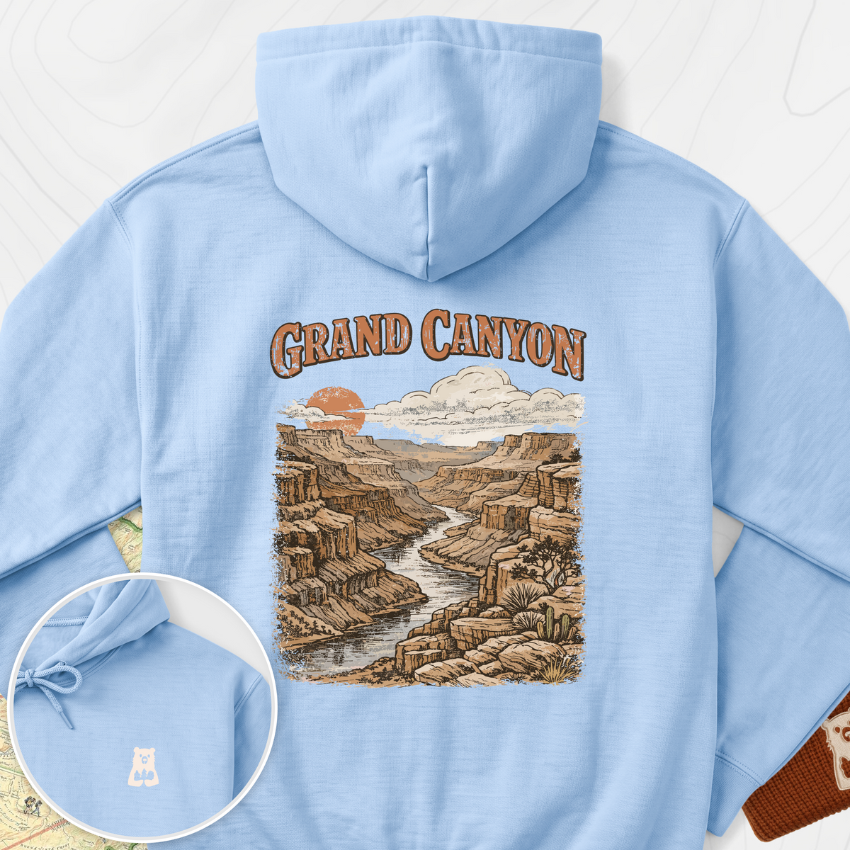 Grand Canyon Back Print Hoodie - Light Blue