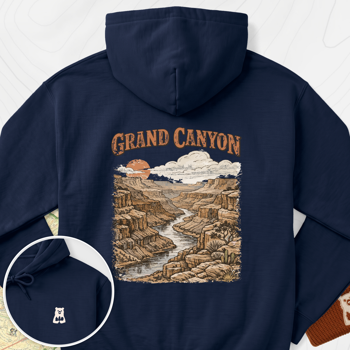 Grand Canyon Back Print Hoodie - Navy