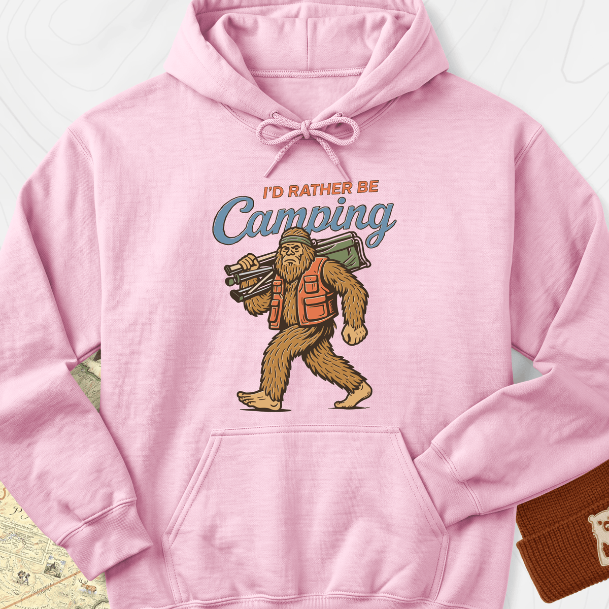 I’d Rather Be Camping Hoodie - Light Pink