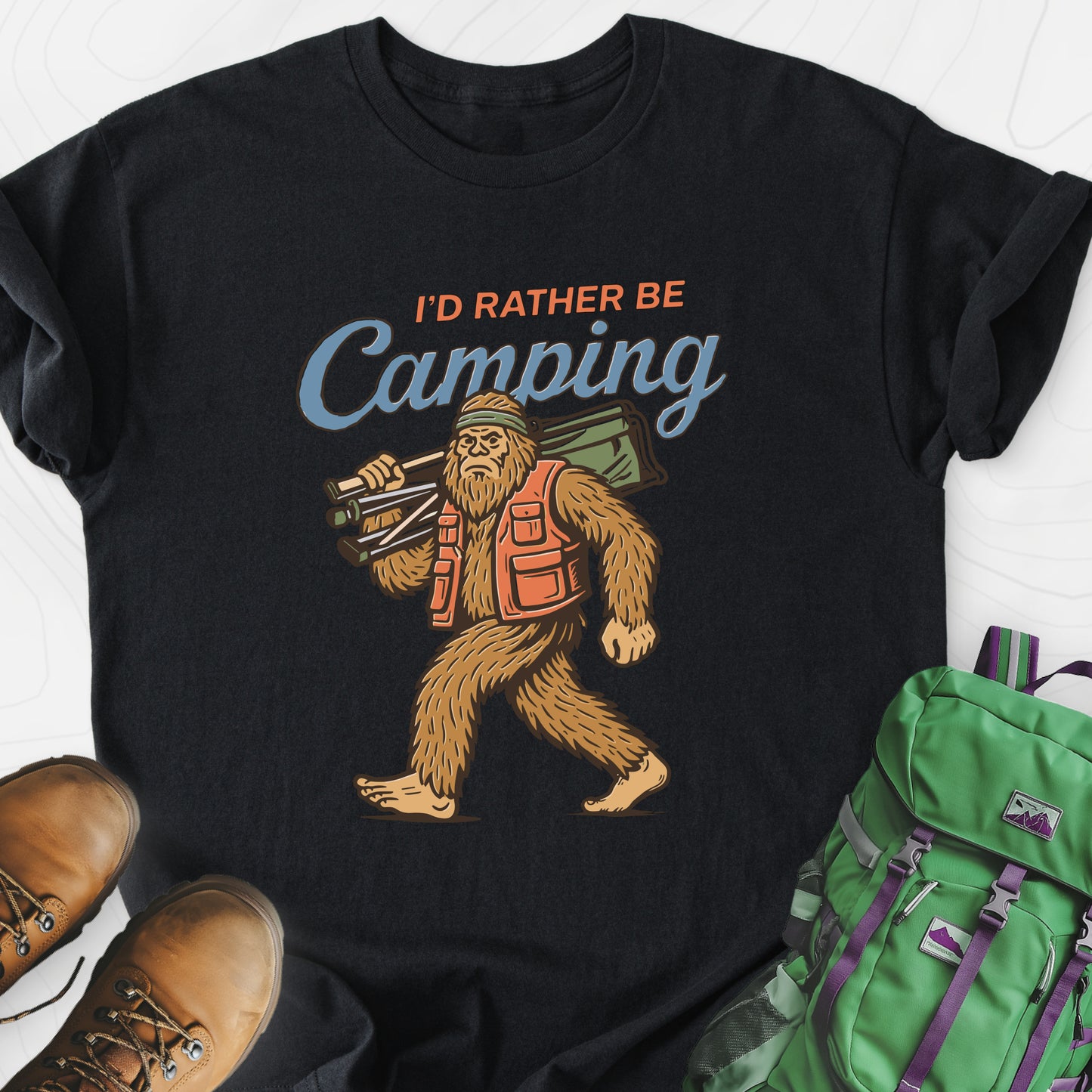 I’d Rather Be Camping Black front print lightweight T-shirt