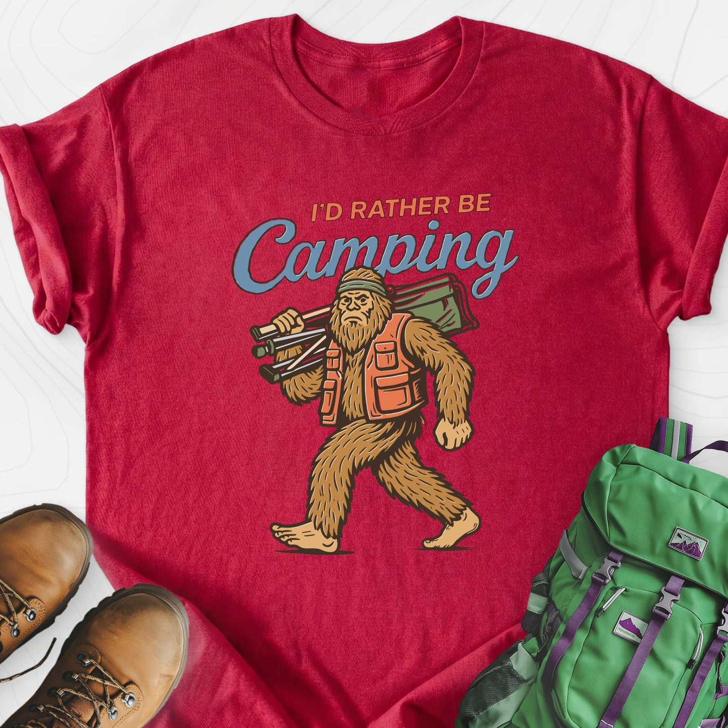 I’d Rather Be Camping Heather Red front print lightweight T-shirt
