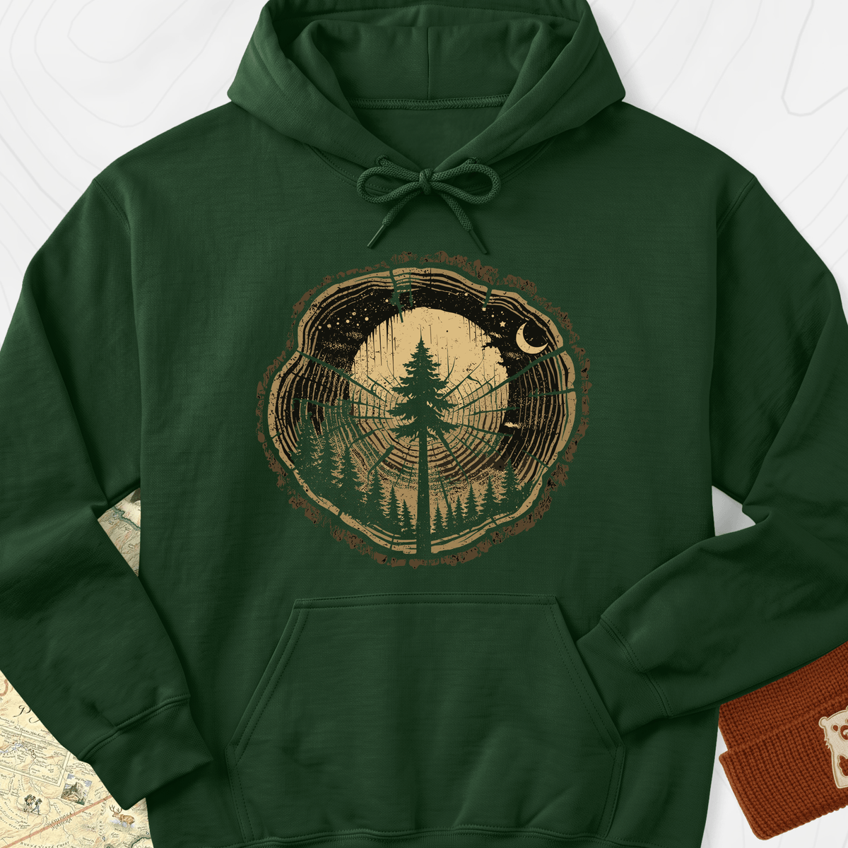 Night Rings Hoodie - Forest Green