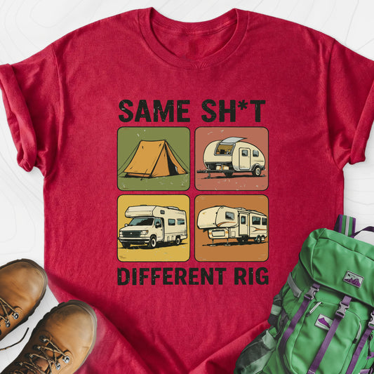 Same Sh*t, Different Rig Heather Red front print lightweight T-shirt