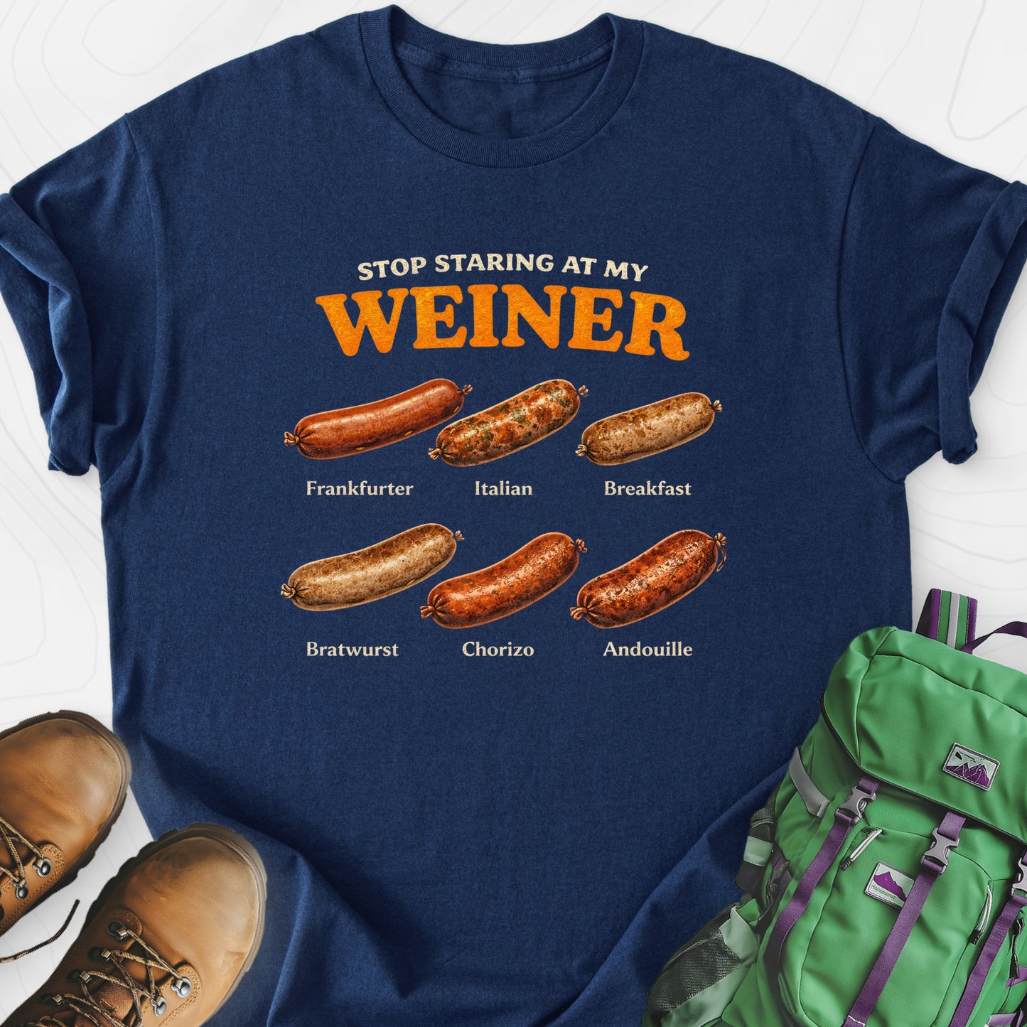 Stop Staring At My Wiener Navy front print lightweight T-shirt