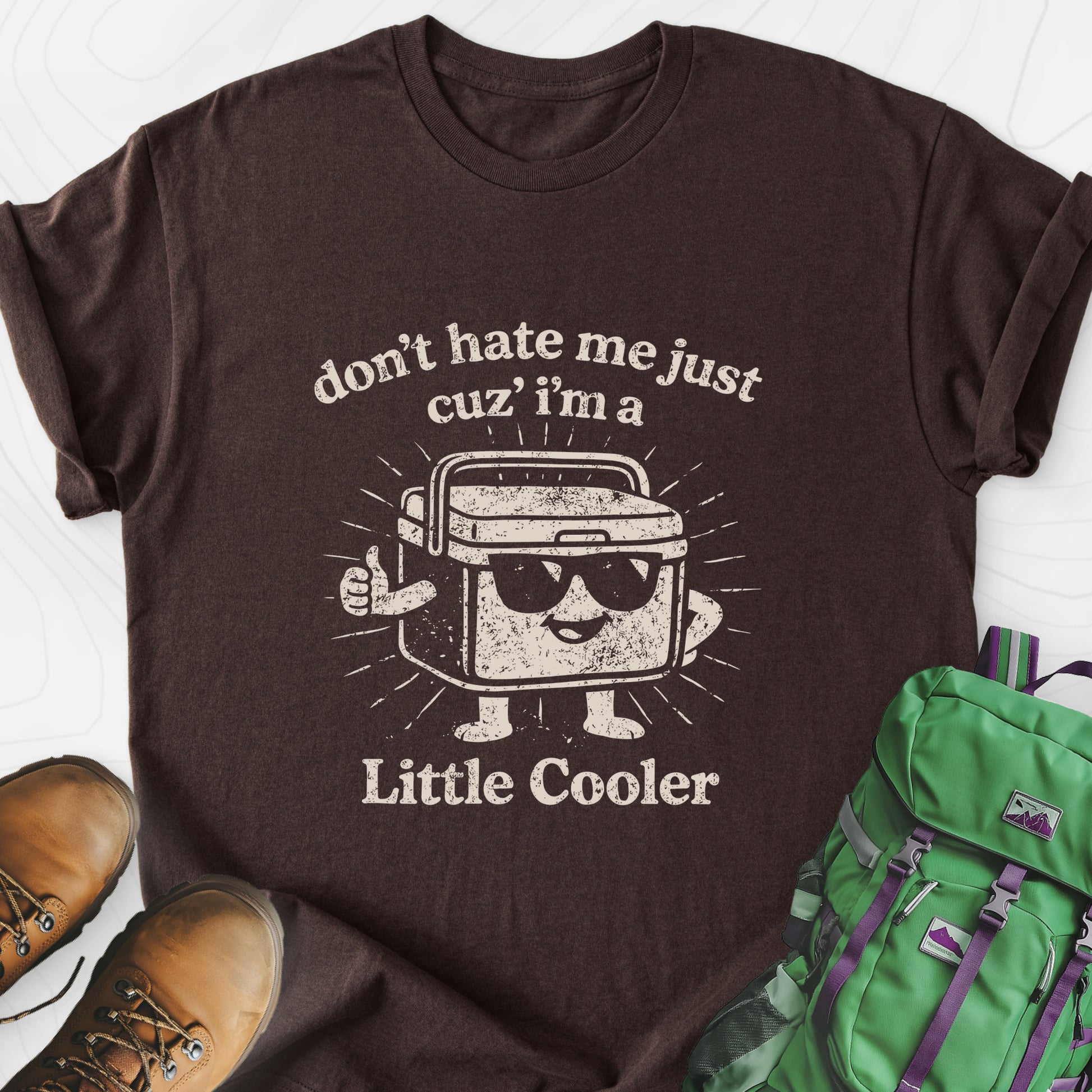 Just a Little Cooler Dark Chocolate front print lightweight T-shirt