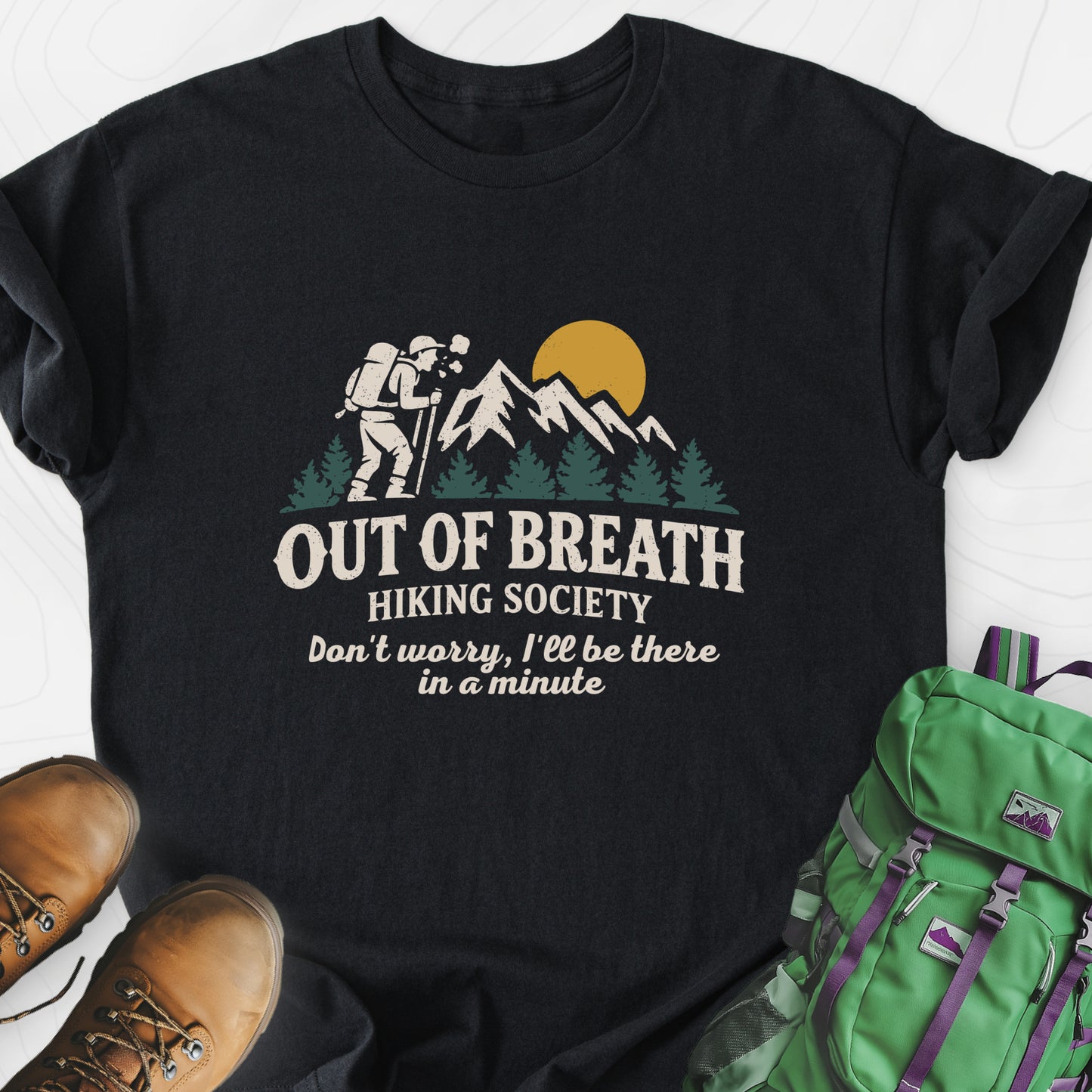 Out of Breath Black front print lightweight T-shirt