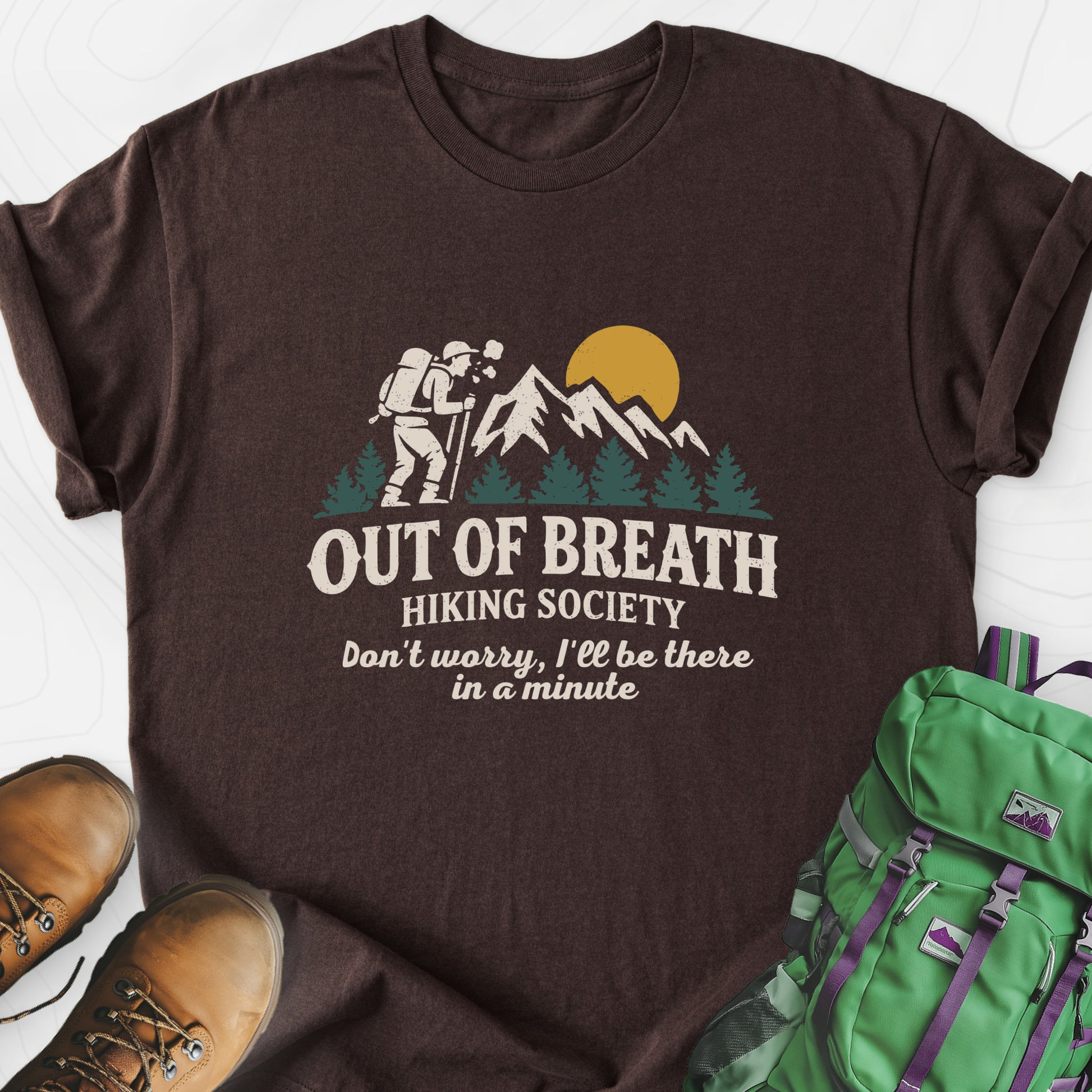 Out of Breath Dark Chocolate front print lightweight T-shirt