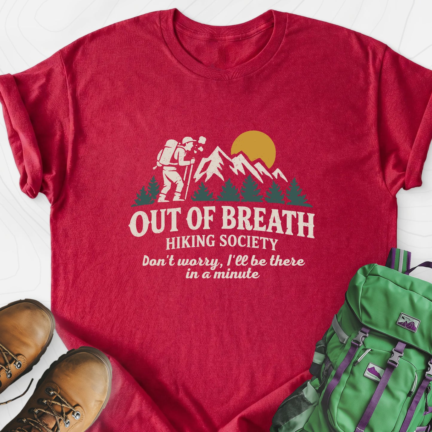 Out of Breath Heather Red front print lightweight T-shirt