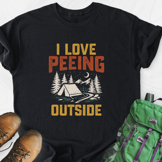 Peeing Outside Black front print lightweight T-shirt