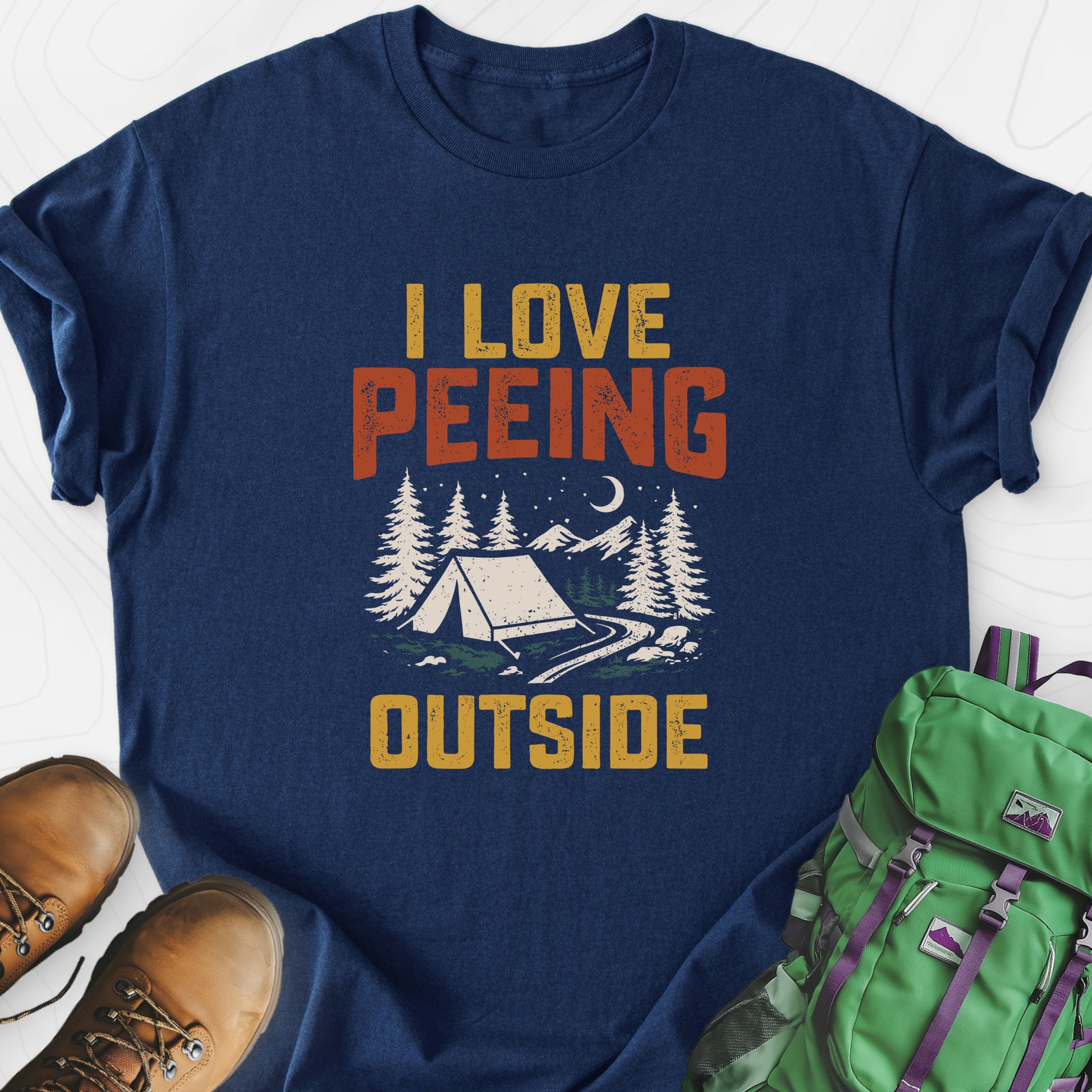 Peeing Outside Navy front print lightweight T-shirt