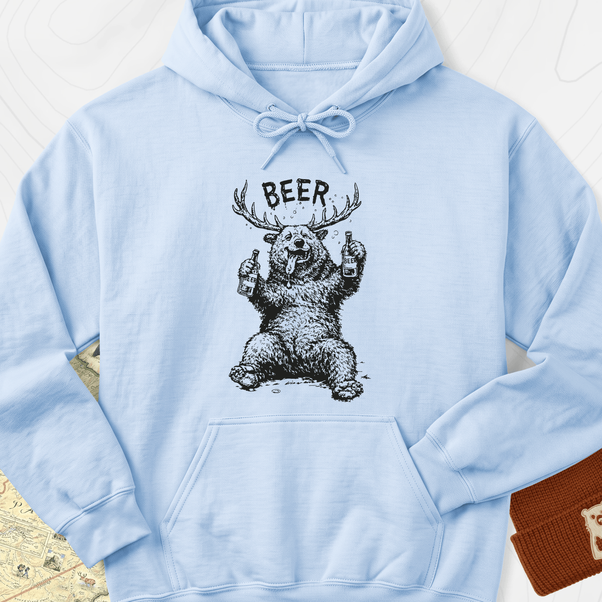 Drunk Bear Hoodie - Light Blue