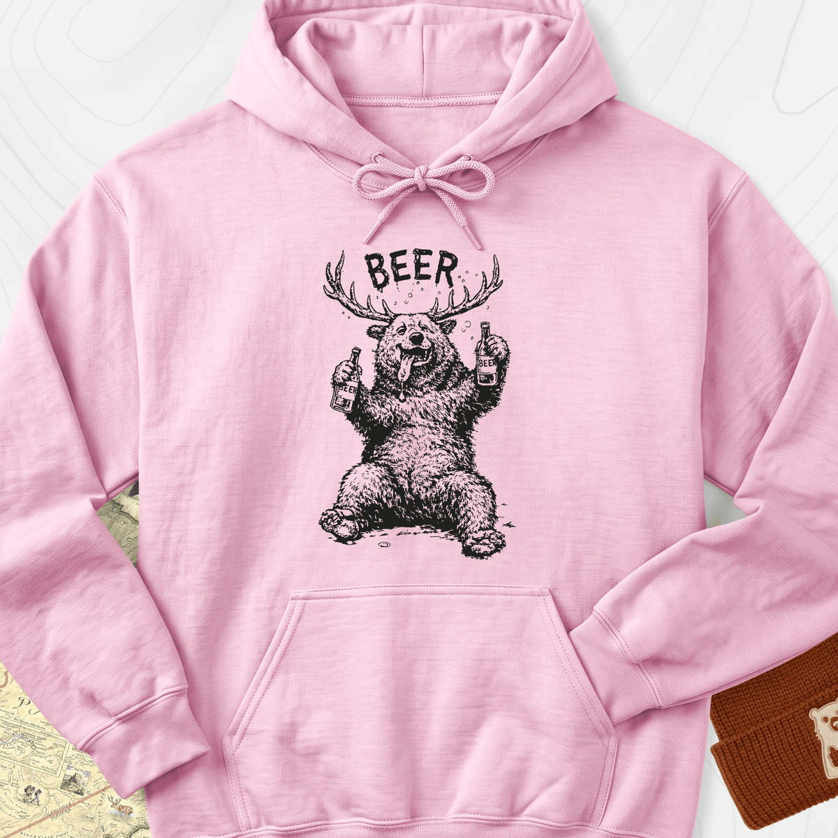 Drunk Bear Hoodie - Light Pink