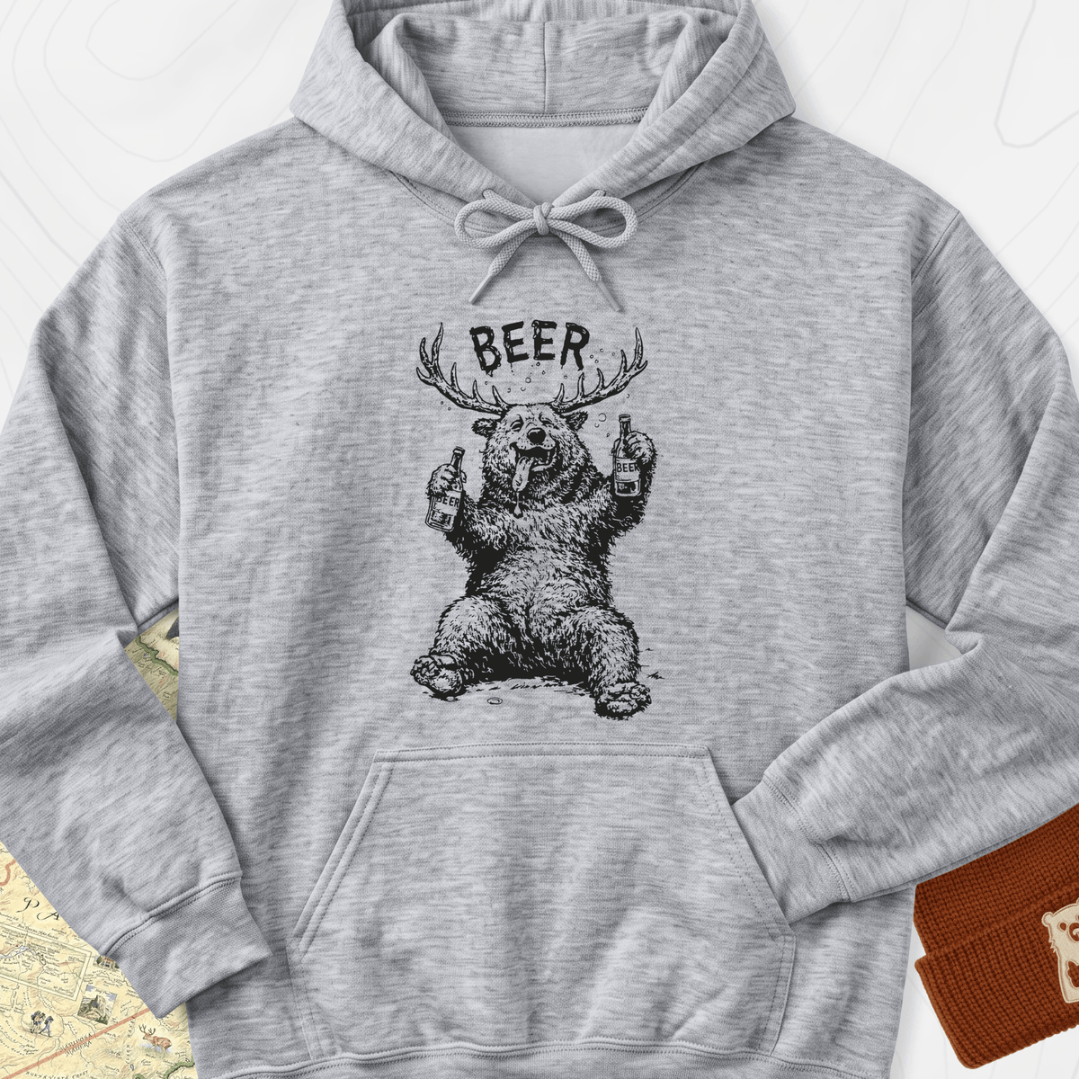 Drunk Bear Hoodie - Sport Grey