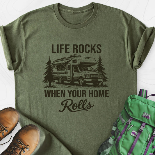 When Your Home Rolls Military Green front print lightweight T-shirt
