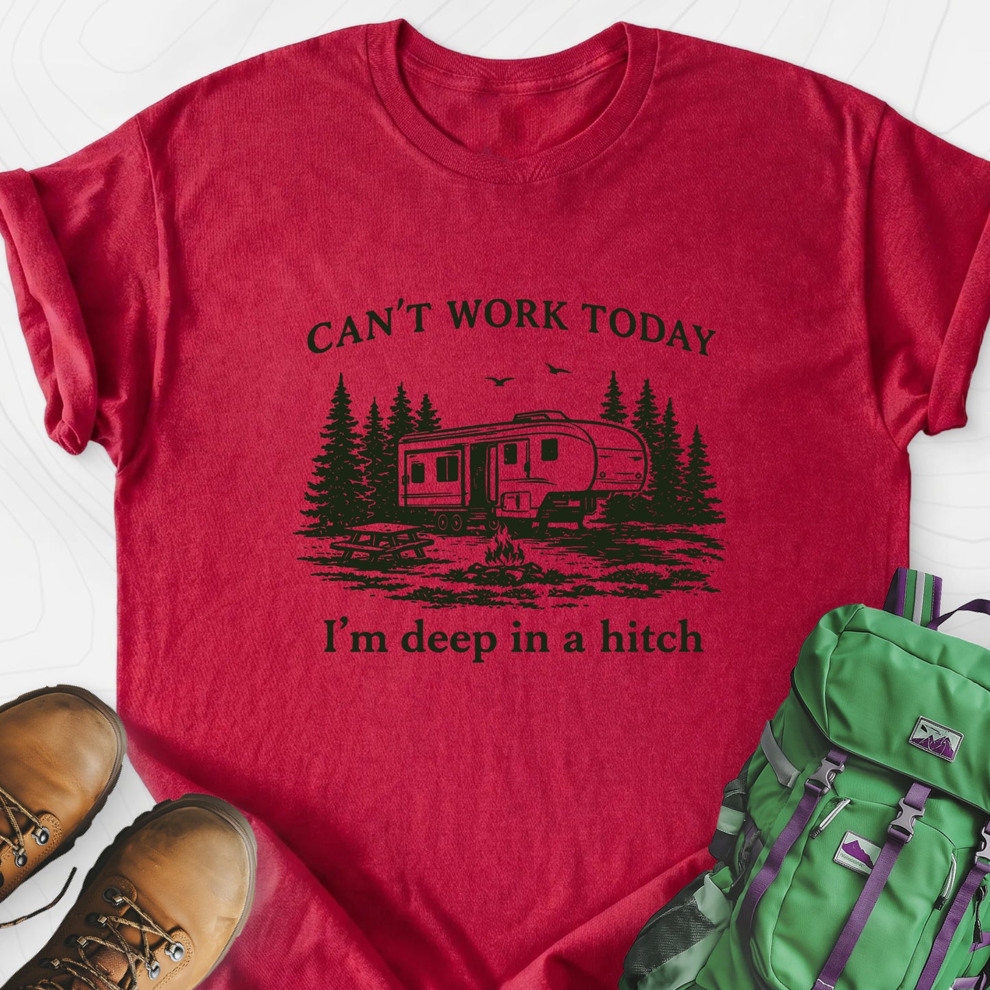 Deep In a Hitch Heather Red front print lightweight T-shirt
