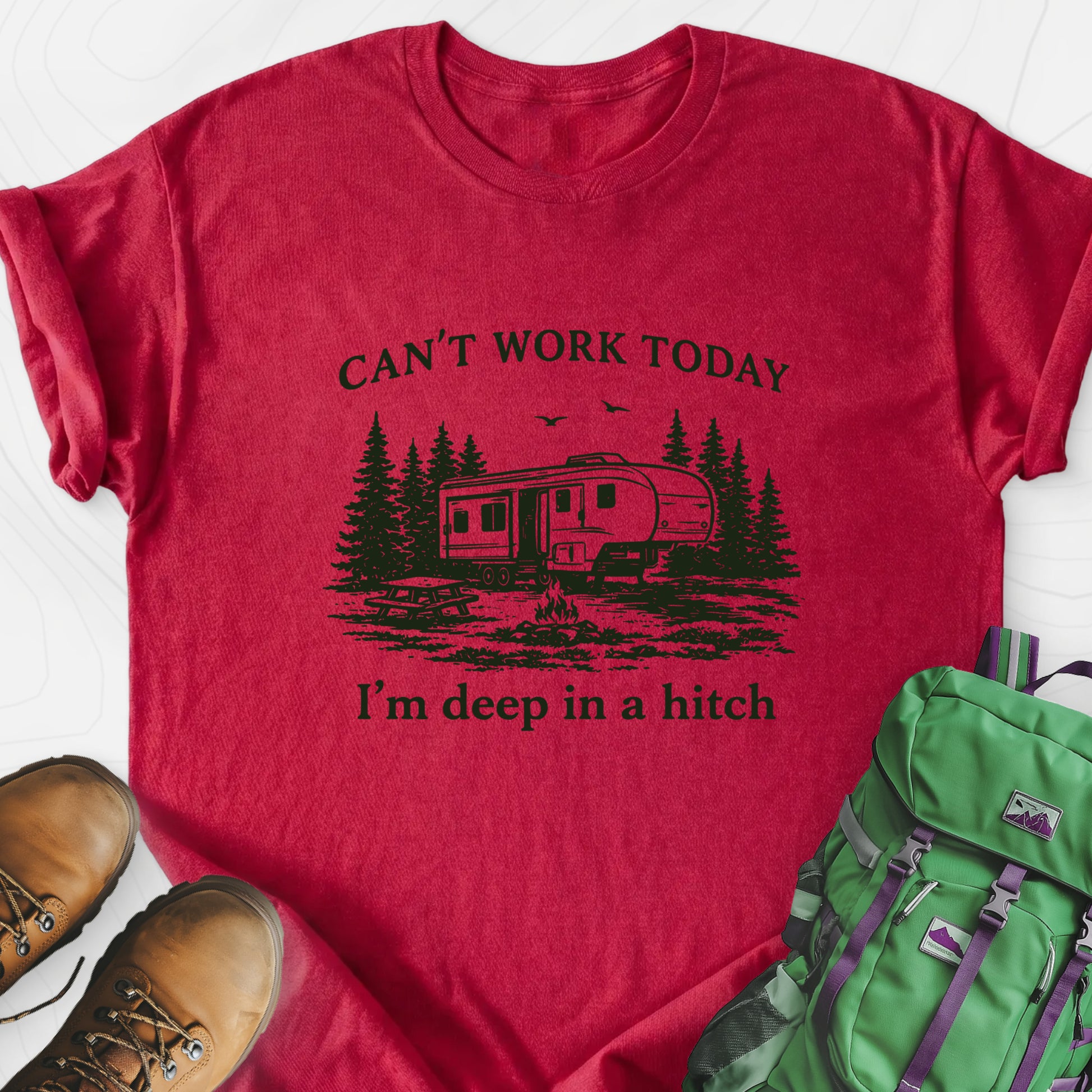 Deep In a Hitch Heather Red front print lightweight T-shirt
