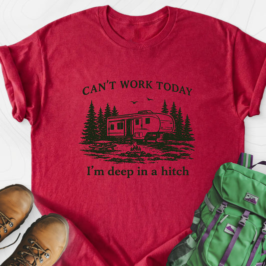 Deep In a Hitch Heather Red front print lightweight T-shirt