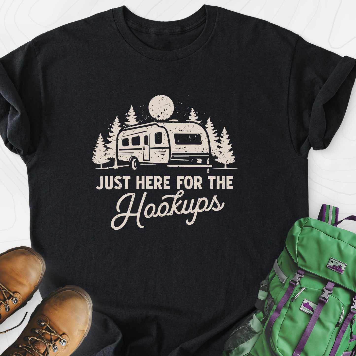 Here for the Hookups Black front print lightweight T-shirt