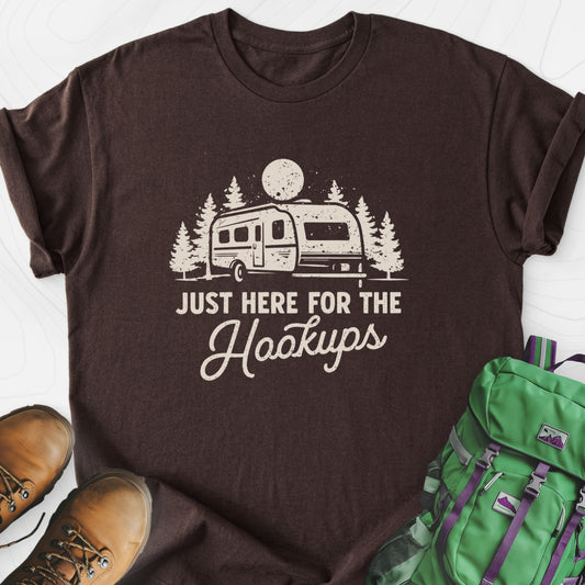 Here for the Hookups Dark Chocolate front print lightweight T-shirt