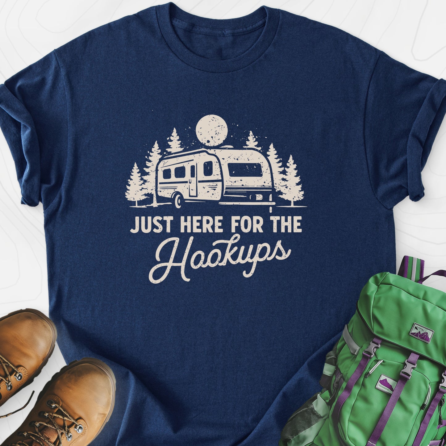 Here for the Hookups Navy front print lightweight T-shirt
