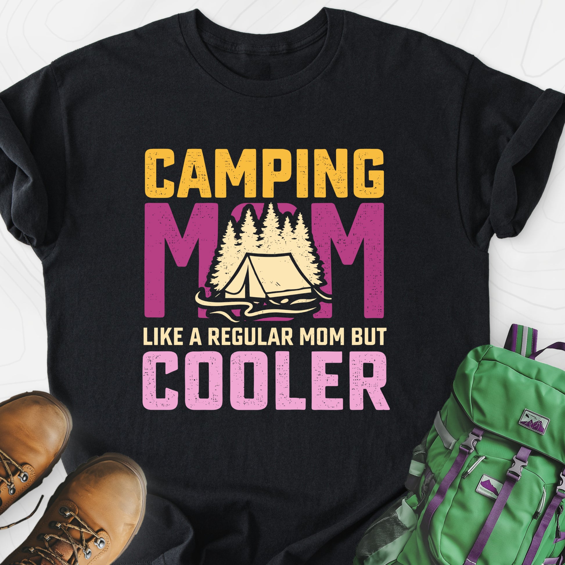 Camping Mom Black front print lightweight T-shirt