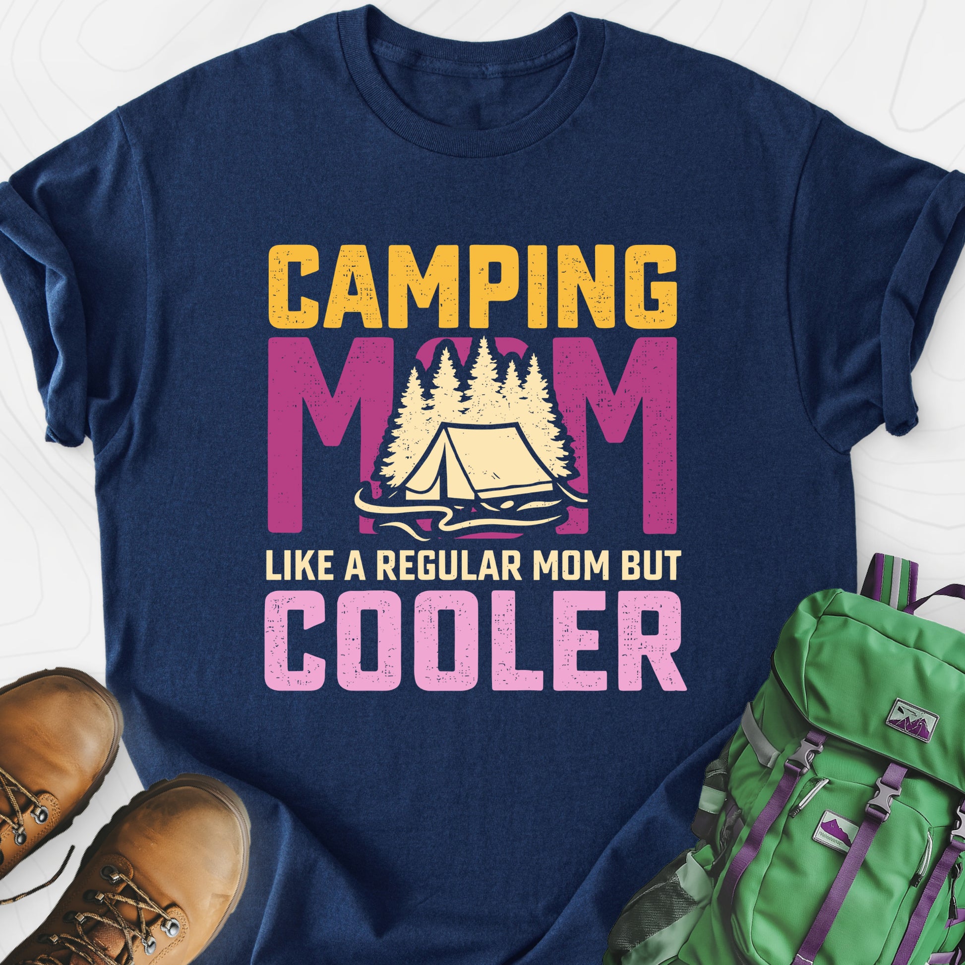 Camping Mom Navy front print lightweight T-shirt