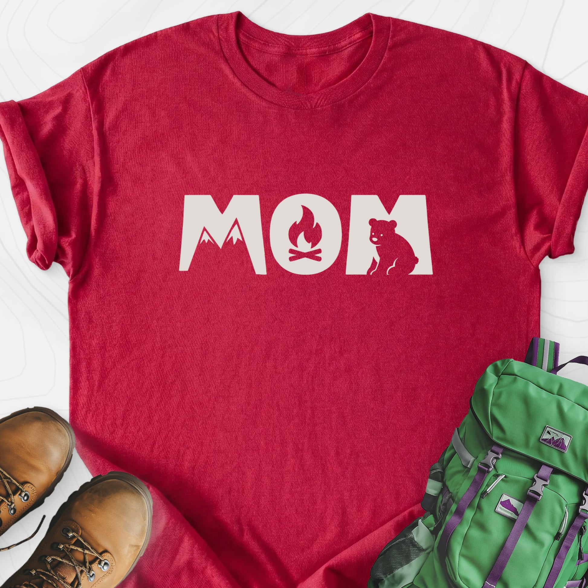 Camping Mom Icons Heather Red front print lightweight T-shirt