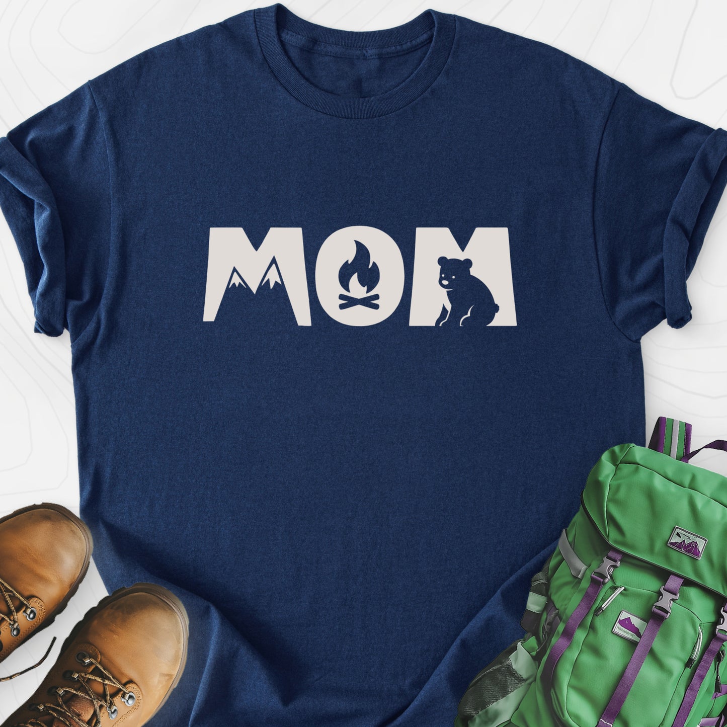 Camping Mom Icons Navy front print lightweight T-shirt