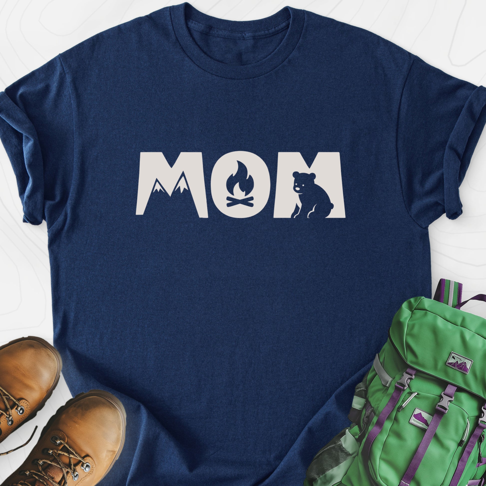 Camping Mom Icons Navy front print lightweight T-shirt