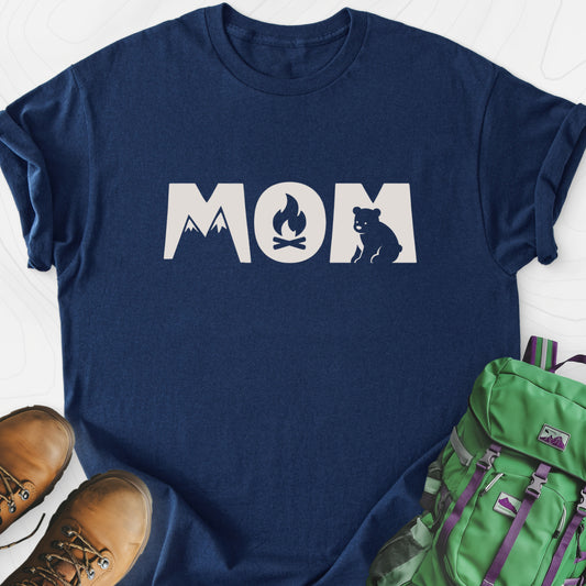Camping Mom Icons Navy front print lightweight T-shirt