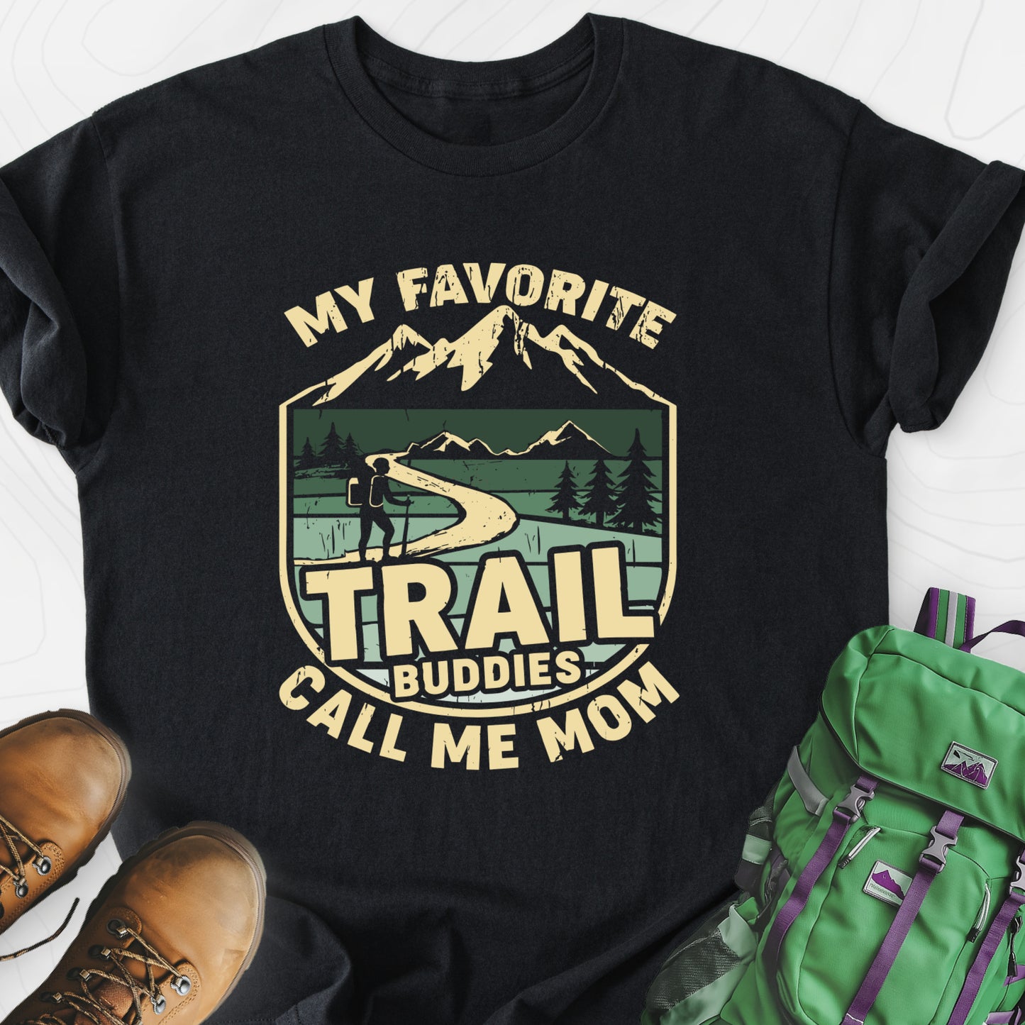 Trail Buddies Black front print lightweight T-shirt