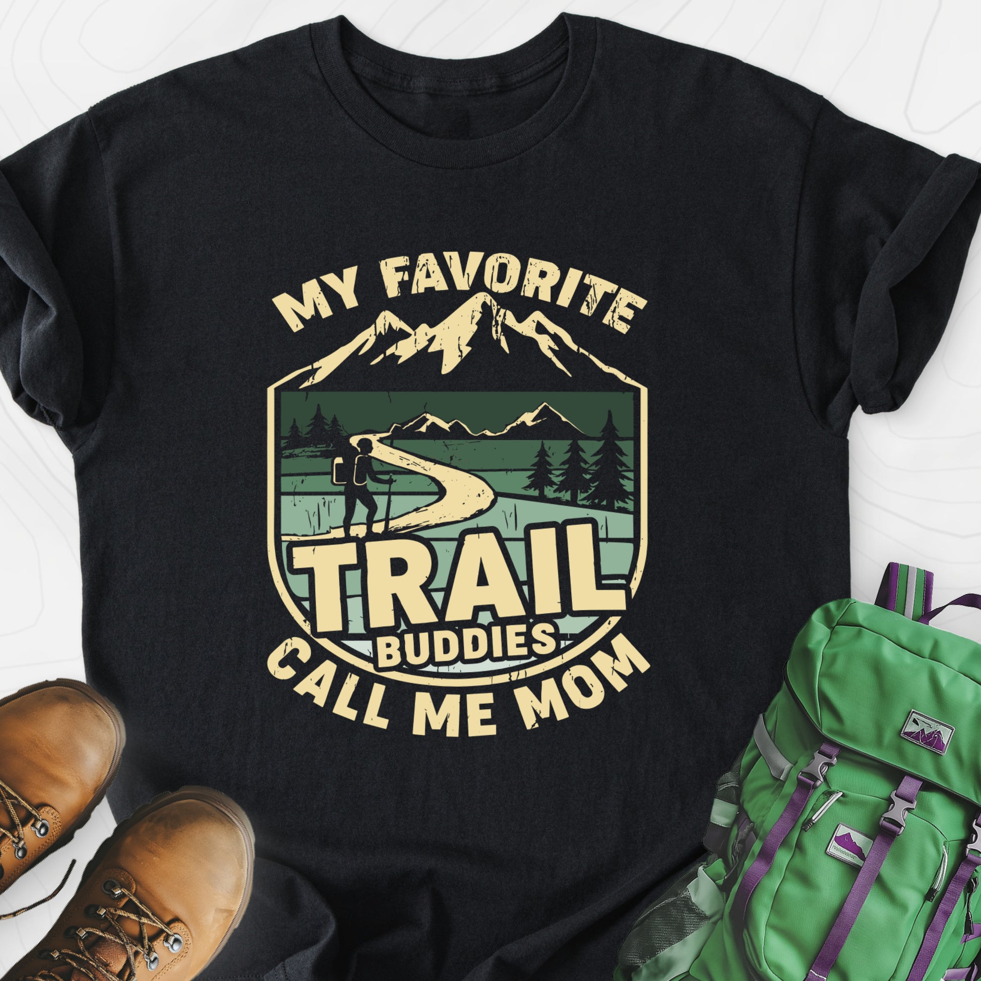 Trail Buddies Black front print lightweight T-shirt