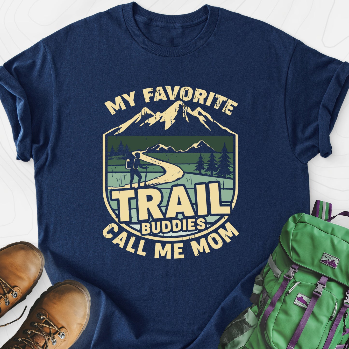 Trail Buddies Navy front print lightweight T-shirt