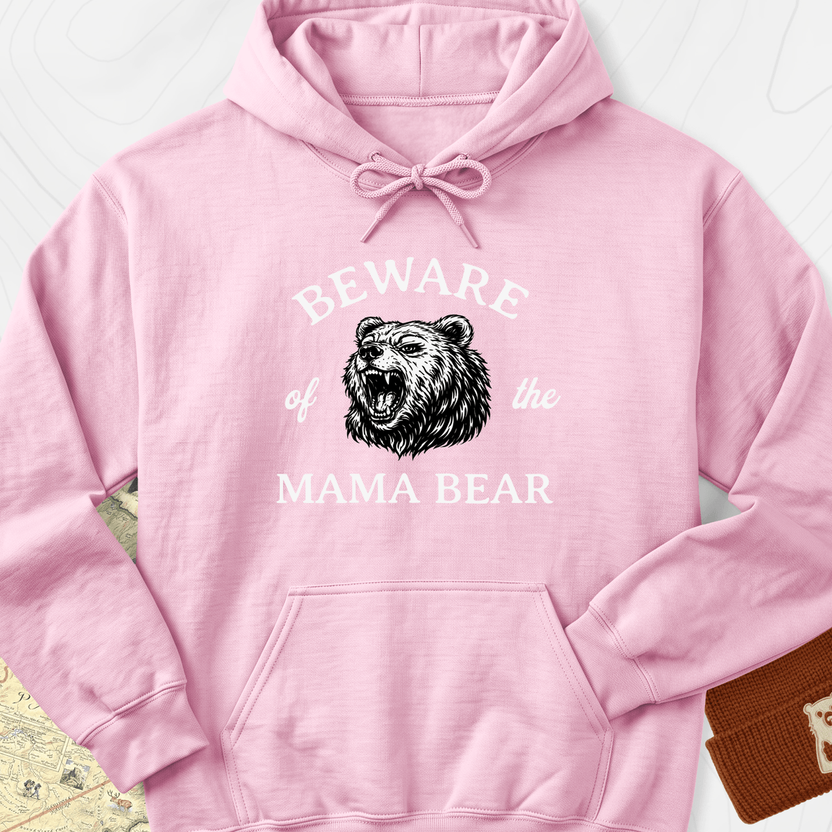 Beware of Mama Bear Hoodie - Light Pink