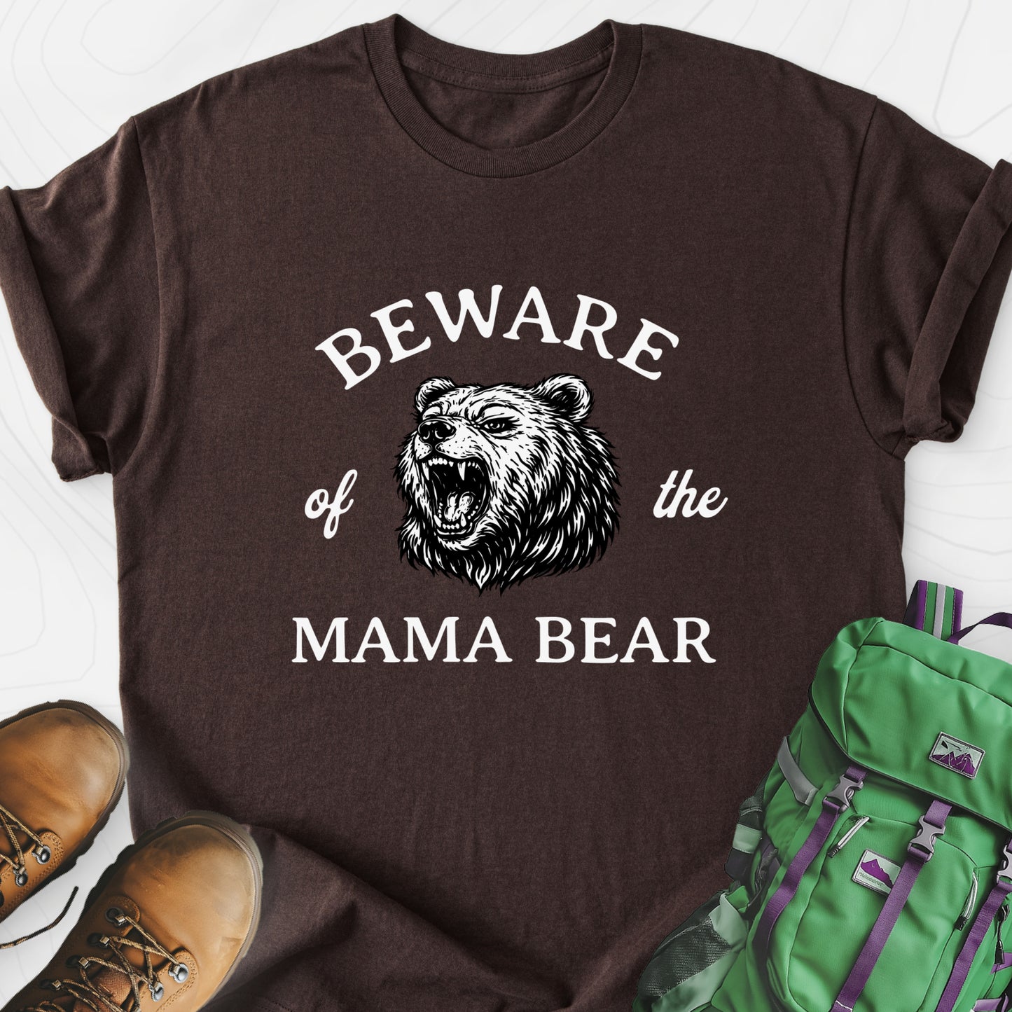 Beware of Mama Bear Dark Chocolate front print lightweight T-shirt