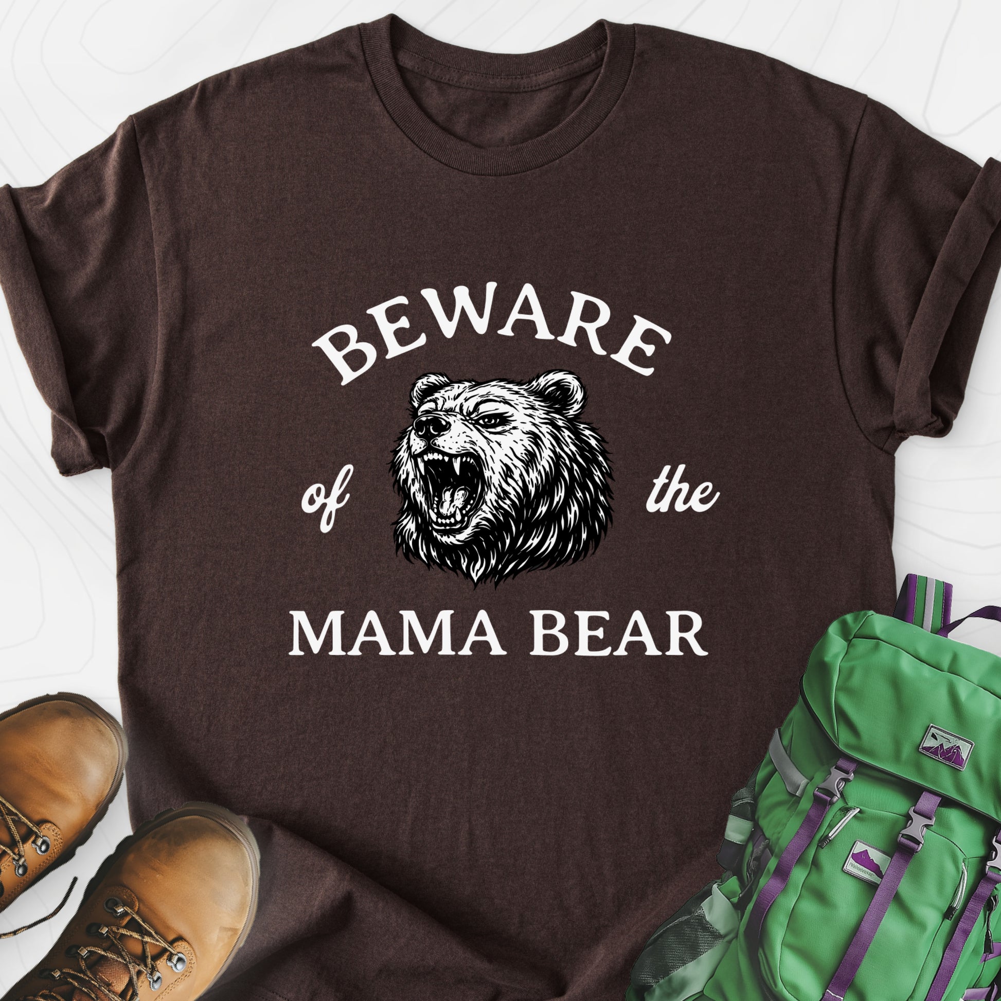 Beware of Mama Bear Dark Chocolate front print lightweight T-shirt