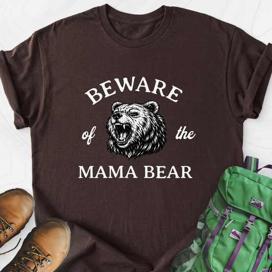 Beware of Mama Bear Dark Chocolate front print lightweight T-shirt