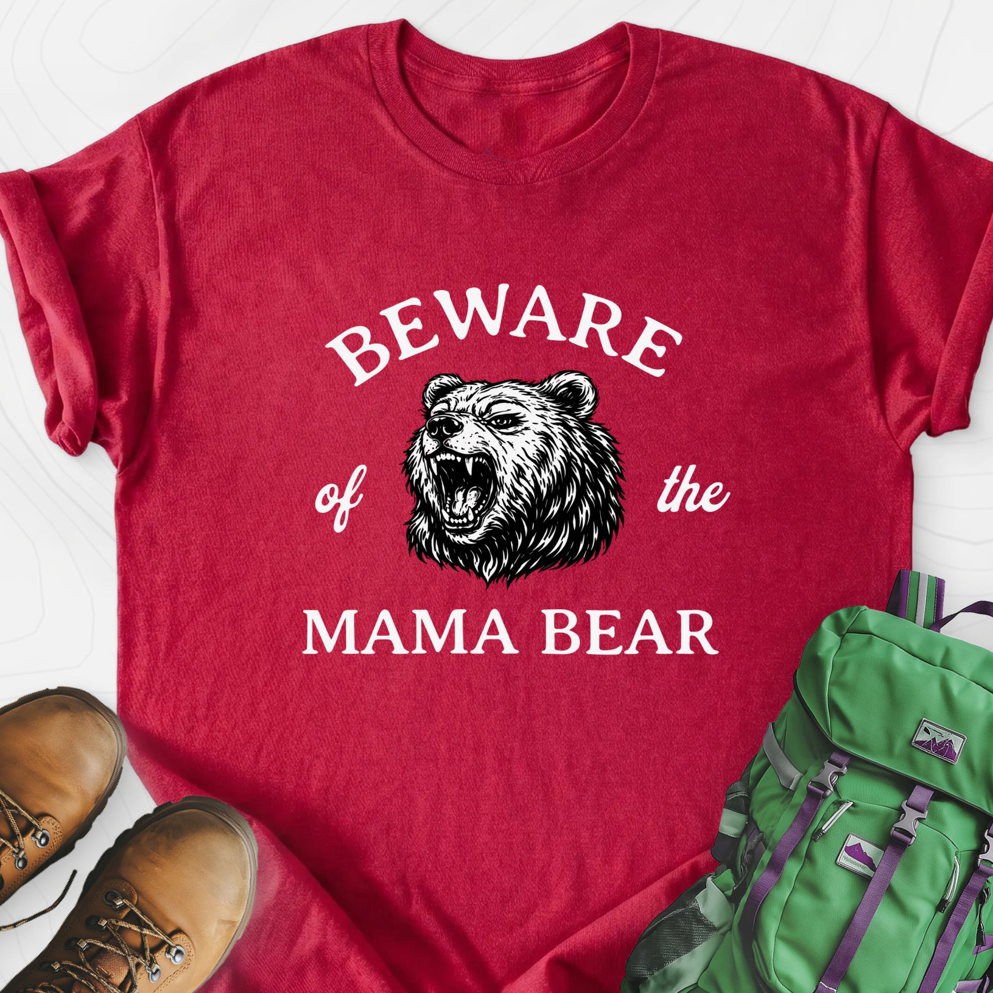 Beware of Mama Bear Heather Red front print lightweight T-shirt